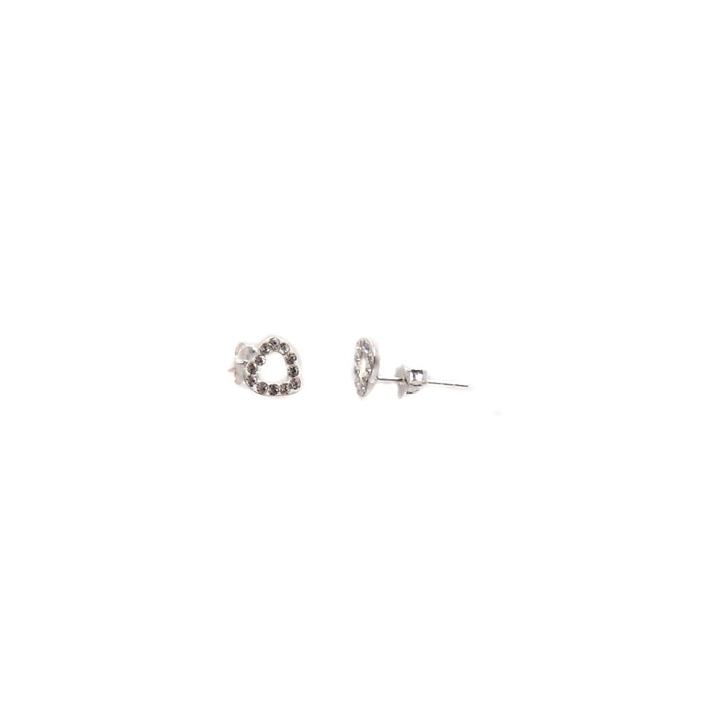 Boucles d'oreilles strass blanc en argent, forme coeur