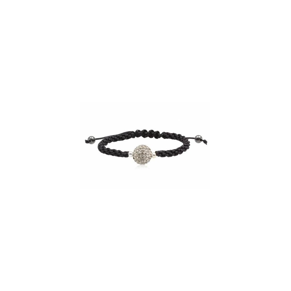 Bracelet SHAMBALLA  strass blanc et coton noir