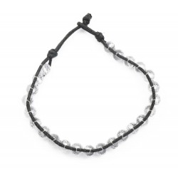 Bracelet perles de cristal blanc et fil de coton noir