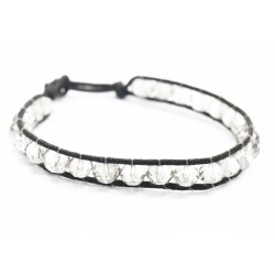 Bracelet perles de cristal transparent et fil de coton noir