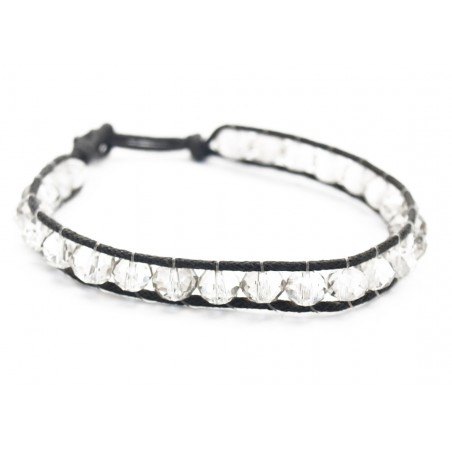 Bracelet perles de cristal transparent et fil de coton noir