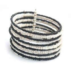 Bracelet rigide en perles noires et blanches