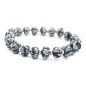 Bracelet élastique perles fimo fleurs noires et perle cristal