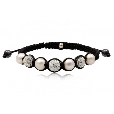Bracelet SHAMBALLA  strass blanc et perles blanches