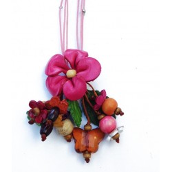 collier court cuir avec fleurs colorées, perles 