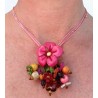 collier court cuir avec fleurs colorées, perles 
