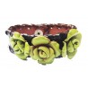 bracelet cuir large avec fleurs vertes