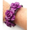 bracelet cuir large avec fleurs bleues