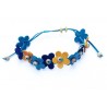bracelet en cuir avec fleurs bleues, jaunes