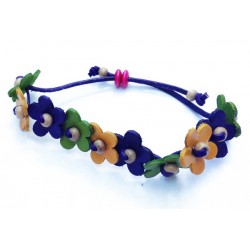 bracelet en cuir avec fleurs blues, jaunes et vertes