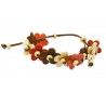 bracelet en cuir avec fleurs argent, or, marron, orange