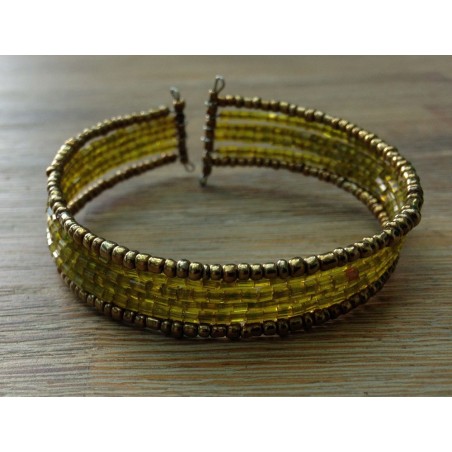 Bracelet perles de cristal jaune et fil noir