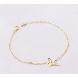 Bracelet argenté ou doré avec oiseau origami