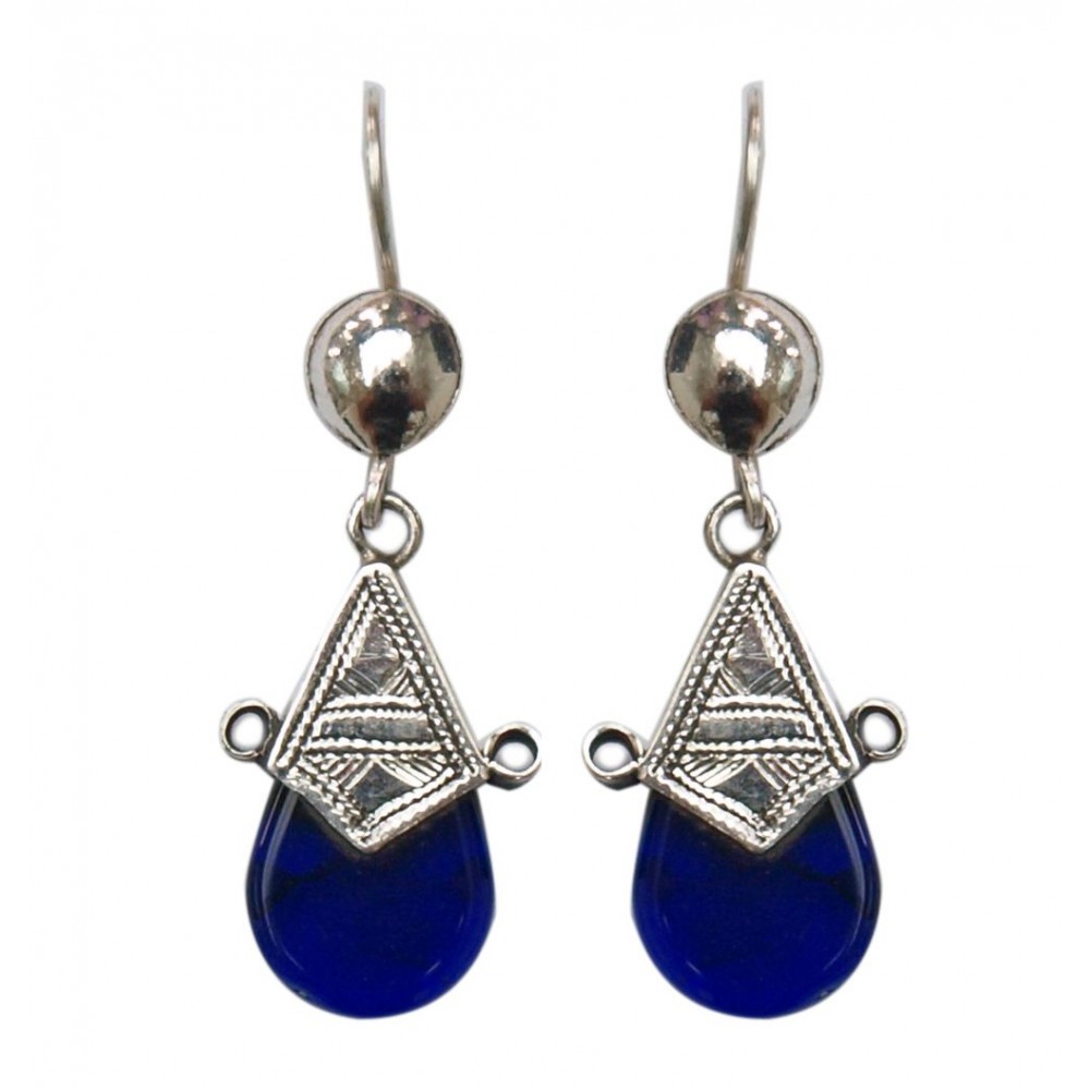 Boucles d'oreilles en argent ethnique touareg en verre bleu