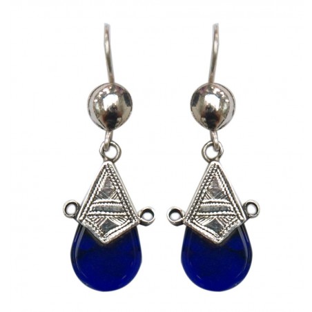 Boucles d'oreilles en argent ethnique touareg en verre bleu