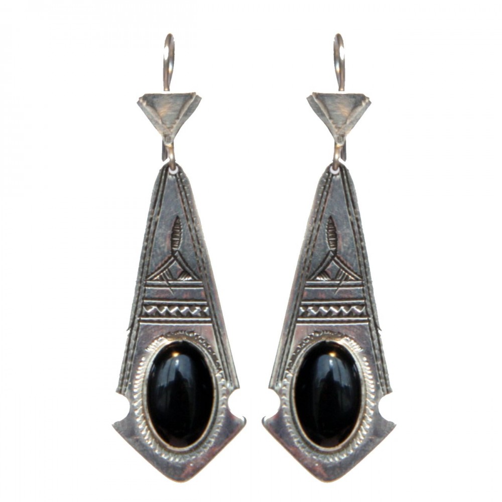 boucles d'oreilles longues touareg argent et onyx