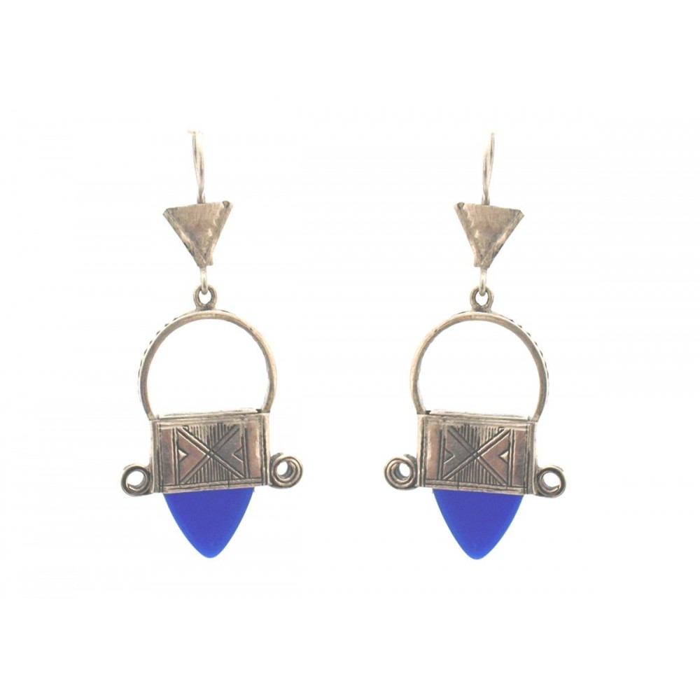 Boucles d'oreilles en argent ethnique touareg et verre bleu