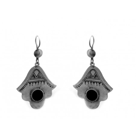 Boucles d'oreilles touareg triangulaire avec perle d'agate noire