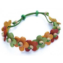 bracelet en cuir avec fleurs jaune, marron, vert
