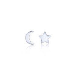 Clou d'oreille en argent forme lune et étoile
