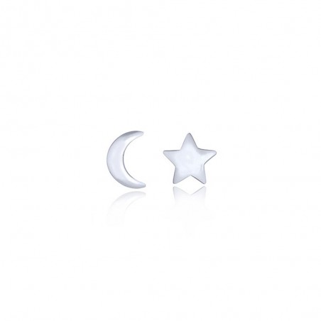 Clou d'oreille en argent forme lune et étoile