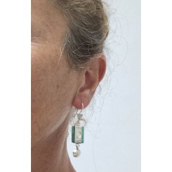boucles d'oreilles rectangulaire touareg argent et verre vert