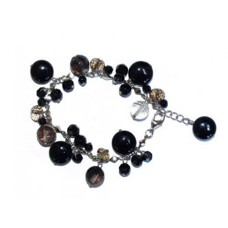 Bracelet, chaine argentée et perles en verre teinté et poli