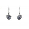 Boucles d'oreilles en argent, topaze bleue et grenat facettés