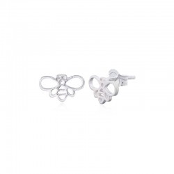 earrings stud, silver moon and cat