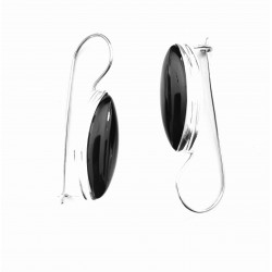 Boucles d'oreilles en argent et agate noire, forme ovale allongée