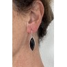 Boucles d'oreilles en argent et agate noire, forme ovale allongée