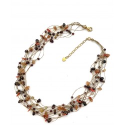 short golden necklace with natural stones