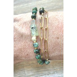 copy of Bracelet, chaine argentée et perles en cristal et cherry quartz