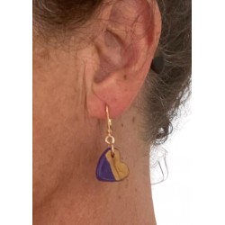 Boucles d'oreilles, pendantes en céramique violet et or