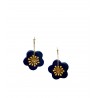 Boucles d'oreilles, créoles fleur bleue en céramique - Modèle unique artisanal