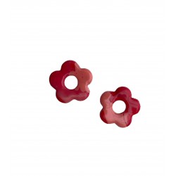 Boucles d'oreilles, créoles fleurs rouge et rose - Modèle fait main