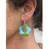 Boucles d'oreilles, créoles fleurs bleues - Modèle fait main