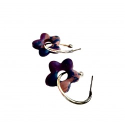 Boucles d'oreilles, créoles fleur marron - Modèle unique artisanal