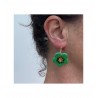 Boucles d'oreilles, créoles fleur verte - Modèle fait main