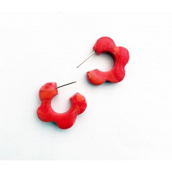 Boucles d'oreilles, créoles fleurs rouges - Modèle fait main