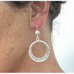Ethnic Tuareg Earrings – Engraved Silver Circle