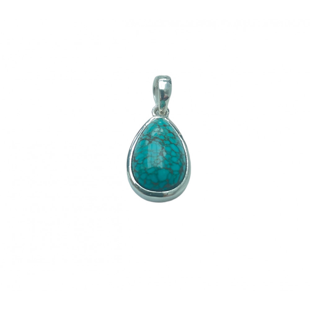bijou color - Joli Pendentif oval en argent et véritable turquoise