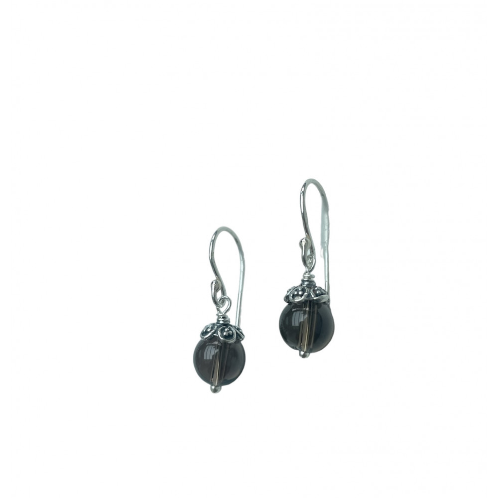 Silver Earrings with Smoky Quartz Bead – Elegant Handmade Jewelry Silver Earrings with Smoky Quartz Bead – Elegant Handmade Jewelry