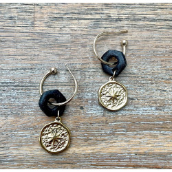 boucles oreilles fleur bleue et coeur jaune