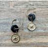 boucles oreilles fleur bleue et coeur jaune