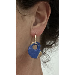 boucles oreilles fleur bleue et coeur jaune